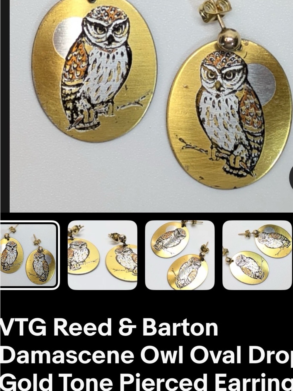 Reed & Barton Gold Owl Oval Drop Earrings silver and gold color accents